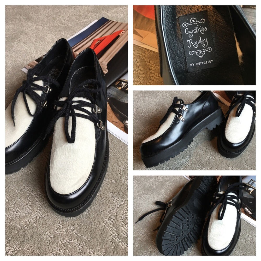 Cynthia Rowley Black Shoe & White Fur NWOT